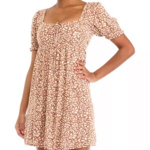 Roxy Floral Mini Dress in Brown and Cream
